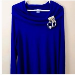 Peter Nygard Cowl Neck, Royal Blue, LS Top w/Bonus Earrings
